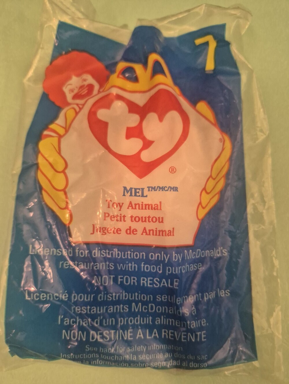 McDonald's Ty Mel Toy in Bright Blue with Red and Yellow Accents